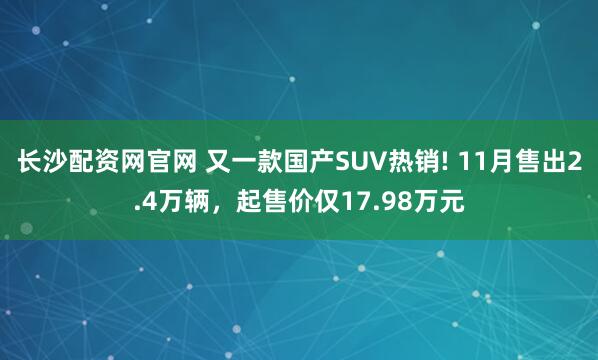 长沙配资网官网 又一款国产SUV热销! 11月售出2.4万辆，起售价仅17.98万元